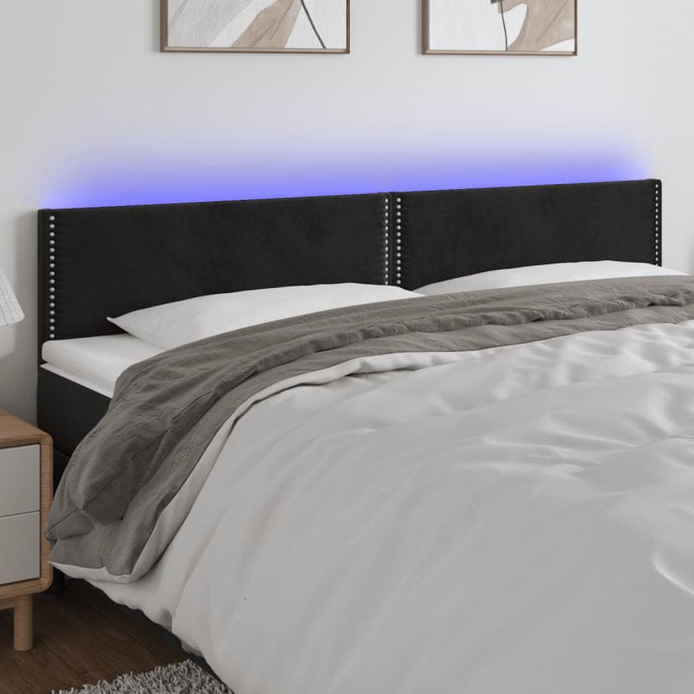 Vidaxl Čelo postele s LED čierne 200x5x78/88 cm zamat